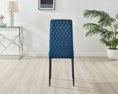 Furniturebox Set of 4 Milan Navy High Back Soft Touch Velvet Diamond Stitched Dining Chairs With Industrial Black  Metal Legs