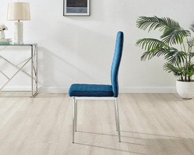 Furniturebox Set of 4 Milan Navy High Back Soft Touch Velvet Diamond Stitched Dining Chairs With Silver Chrome Metal Legs