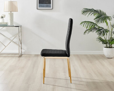 Furniturebox Set of 6 Milan Black High Back Soft Touch Velvet Diamond Stitched Dining Chairs With Gold Chrome Metal Legs