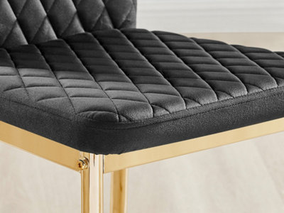 Furniturebox Set of 6 Milan Black High Back Soft Touch Velvet Diamond Stitched Dining Chairs With Gold Chrome Metal Legs