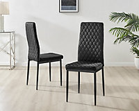 Furniturebox Set of 6 Milan Black High Back Soft Touch Velvet Diamond Stitched Dining Chairs With Industrial Black  Metal Legs