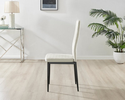 Furniturebox Set of 6 Milan Cream High Back Soft Touch Velvet Diamond Stitched Dining Chairs With Industrial Black  Metal Legs