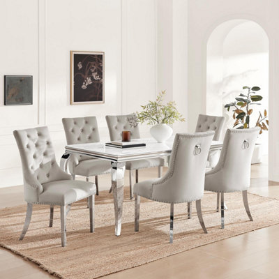 Furniturebox Skye Rectangular White Marble Glass and Metal 6 Seater ...