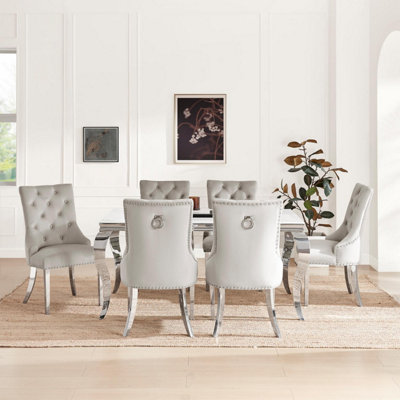 Furniturebox Skye Rectangular White Marble Glass and Metal 6 Seater ...