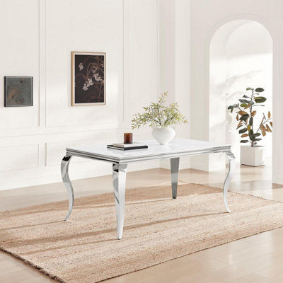 Furniturebox Skye Rectangular White Marble Glass and Metal 6 Seater ...