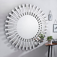 Furniturebox Starburst Large 120cm 3D Silver Round Sunburst Modern Hallway Bedroom Dining And Living Room Mirror