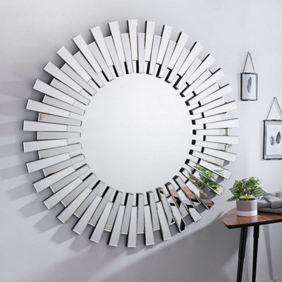 Furniturebox Starburst Large 120cm 3D Silver Round Sunburst Modern Hallway Bedroom Dining And Living Room Mirror