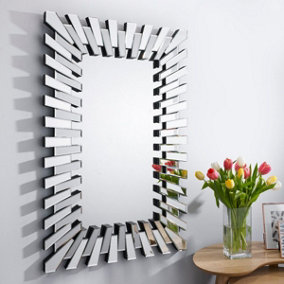 Furniturebox Starburst Medium 100cm x 66cm 3D Silver Rectangular Sunburst Modern Hallway Bedroom Dining And Living Room Mirror