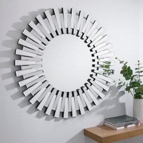 Furniturebox Starburst Medium 80cm 3D Silver Round Sunburst Modern Hallway Bedroom Dining And Living Room Mirror