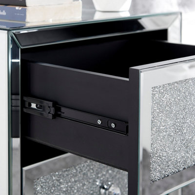 Crushed diamond mirrored bedside outlet table