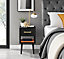 Furniturebox Taylor Black Painted Wooden Bedside Table With 1 Drawer Plus Shelf and Gold Handles