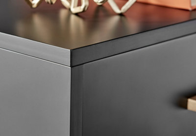 Furniturebox Taylor Black Painted Wooden Bedside Table With 1 Drawer Plus Shelf and Gold Handles