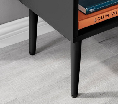 Furniturebox Taylor Black Painted Wooden Bedside Table With 1 Drawer Plus Shelf and Gold Handles