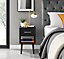 Furniturebox Taylor Black Painted Wooden Bedside Table With 1 Drawer Plus Shelf and Silver Handles