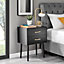 Furniturebox Taylor Black Painted Wooden Bedside Table With 2 Drawers and Gold Handles