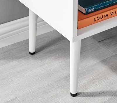 Furniturebox Taylor White Painted Wooden Bedside Table With 1 Drawer Plus Open Storage Space and Silver Handles