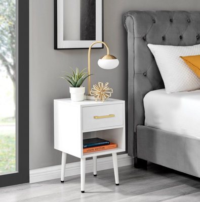 Furniturebox Taylor White Painted Wooden Bedside Table With 1 Drawer Plus Shelf and Gold Handles