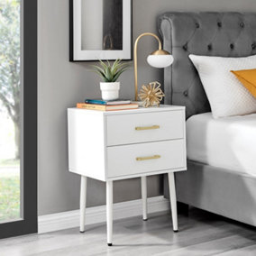 Furniturebox Taylor White Painted Wooden Bedside Table With 2 Drawers and Gold Handles