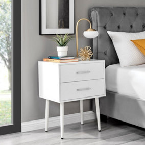 Furniturebox Taylor White Painted Wooden Bedside Table With 2 Drawers and Silver Handles