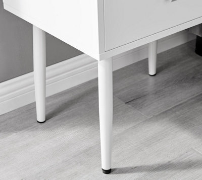 Furniturebox Taylor White Painted Wooden Bedside Table With 2 Drawers and Silver Handles