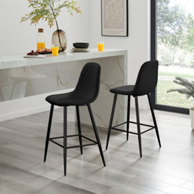 Furniturebox UK 2x Bar Stool Chair - Corona Black Faux Leather Dining Chair Black Metal Legs - Minimalist Industrial Scandi Style