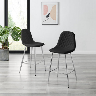 Furniturebox UK 2x Bar Stool Chair - Corona Black Faux Leather