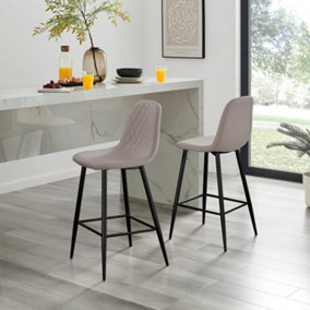 Furniturebox UK 2x Bar Stool Chair - Corona Cappuccino Beige Faux Leather Dining Chair Black Metal Legs - Industrial Scandi Style