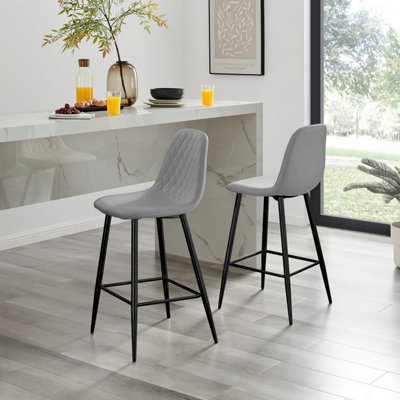 Furniturebox UK 2x Bar Stool Chair Corona Grey Faux Leather Dining Chair Black Metal Legs Minimalist Industrial Scandi Style DIY at B Q