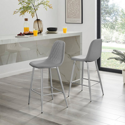 Furniturebox UK 2x Bar Stool Chair - Corona Grey Faux Leather Dining ...