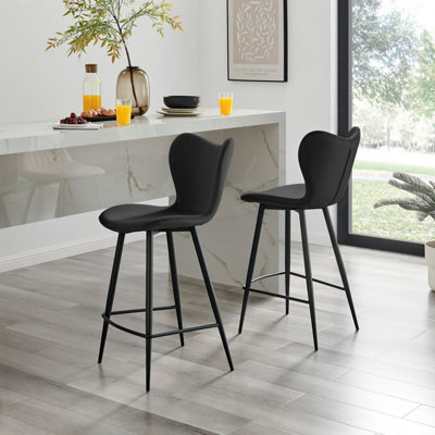 Furniturebox UK 2x Bar Stool Chair - Kady Black Velvet Upholstered ...