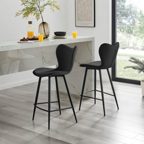 Furniturebox UK 2x Bar Stool Chair - Kady Black Velvet Upholstered Dining Chair Black Metal Legs - MDining Kitchen Furniture