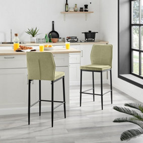 Furniturebox UK 2x Bar Stool Chair - Nika Dark Green Fabric Upholstered Dining Chair Black Metal Legs - Dining Kitchen Furniture