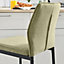 Furniturebox UK 2x Bar Stool Chair - Nika Dark Green Fabric Upholstered Dining Chair Black Metal Legs - Dining Kitchen Furniture