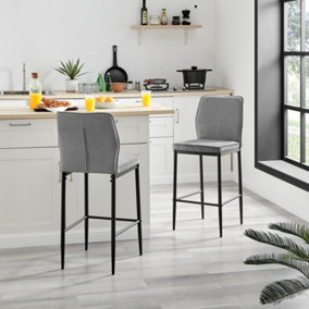 Furniturebox UK 2x Bar Stool Chair - Nika Dark Grey Fabric Upholstered Dining Chair Black Metal Legs - Dining Kitchen Furniture