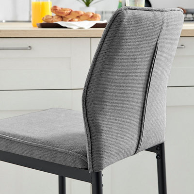 Furniturebox UK 2x Bar Stool Chair - Nika Dark Grey Fabric Upholstered Dining Chair Black Metal Legs - Dining Kitchen Furniture