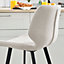 Furniturebox UK 2x Bar Stool Chair - Nyla Cream Fabric Upholstered Dining Chair Black Metal Legs - Kitchen Furniture