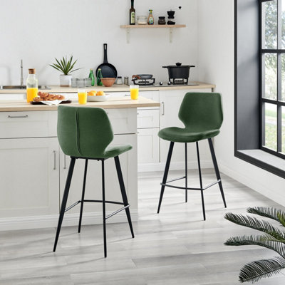Furniturebox UK 2x Bar Stool Chair Nyla Dark Green Fabric