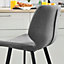 Furniturebox UK 2x Bar Stool Chair - Nyla Dark Grey Fabric Upholstered Dining Chair Black Metal Legs - Dining Kitchen Furniture
