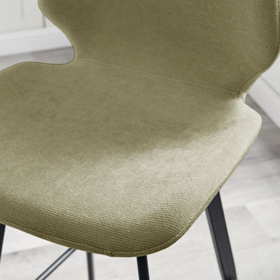 Furniturebox UK 2x Bar Stool Chair - Nyla Light Sage Green Fabric Upholstered Dining Chair Black Metal Legs - Kitchen Furniture