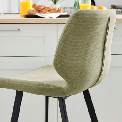 Furniturebox UK 2x Bar Stool Chair - Nyla Light Sage Green Fabric Upholstered Dining Chair Black Metal Legs - Kitchen Furniture