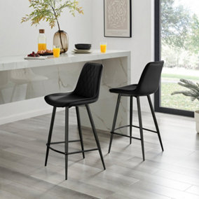 Furniturebox UK 2x Bar Stool Chair - Pesaro Black Velvet Upholstered Dining Chair Black Metal Legs - Dining Kitchen Furniture