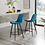 Furniturebox UK 2x Bar Stool Chair - Pesaro Blue Velvet Upholstered Dining Chair Black Metal Legs - Dining Kitchen Furniture