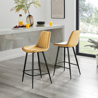 Furniturebox UK 2x Bar Stool Chair Pesaro Mustard Yellow Velvet