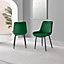 Furniturebox UK 2x Velvet Dining Chair - Pesaro Green Modern Velvet Chairs - Black Legs - Upholstered Pair Of Dining Room Chairs