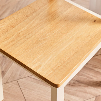 Furniturebox UK 2x Wood Dining Chair - Whitby Cream Wooden Chairs - Oak Stain Seat - Solid Rubberwood Pair Of Dining Room Chairs