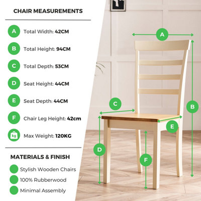 Furniturebox UK 2x Wood Dining Chair - Whitby Cream Wooden Chairs - Oak Stain Seat - Solid Rubberwood Pair Of Dining Room Chairs