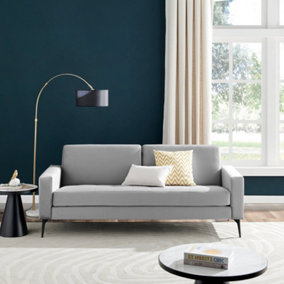 Furniturebox UK 3 Seater Sofa - 'Ralph' Grey Velvet Sofa Black Metal Legs - Minimalist Contemporary Sofa Design with Clean Lines