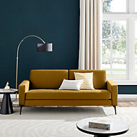 Furniturebox UK 3 Seater Sofa - 'Ralph' Mustard Velvet Sofa Black Metal Legs - Simple Contemporary Sofa Design with Clean Lines
