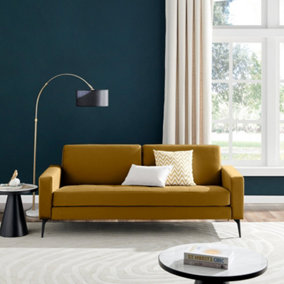 Furniturebox UK 3 Seater Sofa - 'Ralph' Mustard Velvet Sofa Black Metal Legs - Simple Contemporary Sofa Design with Clean Lines