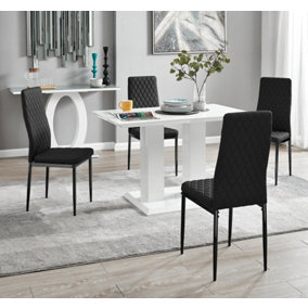 Furniturebox UK 4 Seater Dining Set - Imperia White High Gloss Dining Table and Chairs - 4 Black Milan Black Leg Chairs